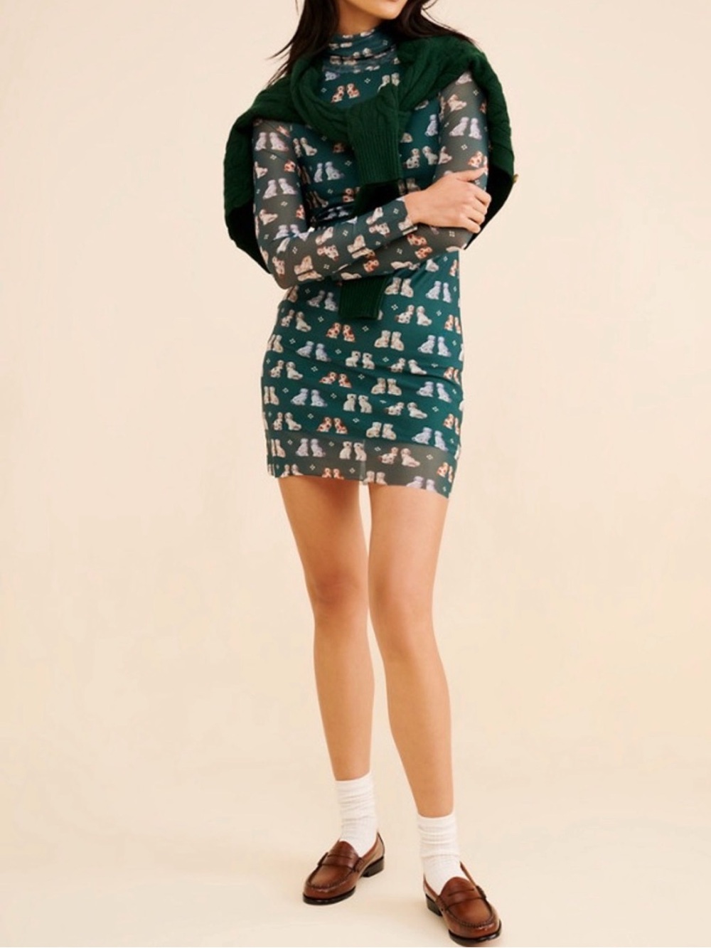 Nuuly x Rachel Antonoff Lilly Mini Mesh Overlay Dog Print Dress Sz: S - Picture 16 of 16